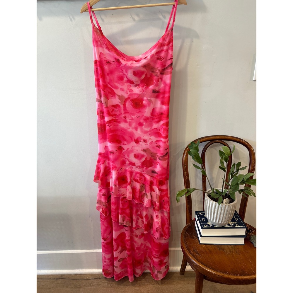 PrettyGarden Pink Floral Mesh Maxi Dress